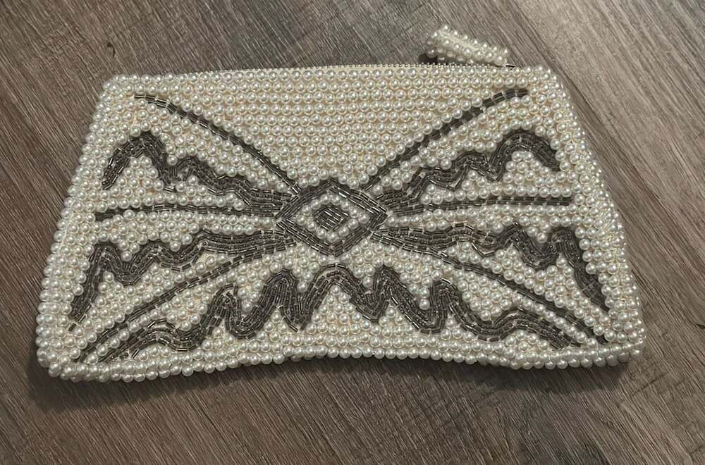Emson Original Design Hand Made Beaded Pearl Clutch